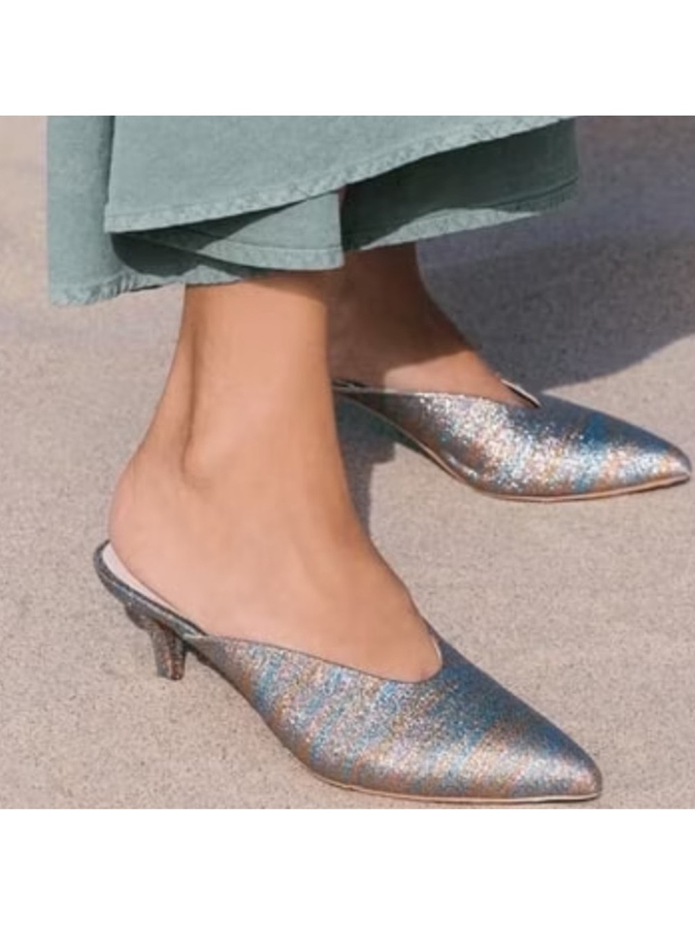 Loeffler Randall Multicolor Glitter Striped Pointed Mules